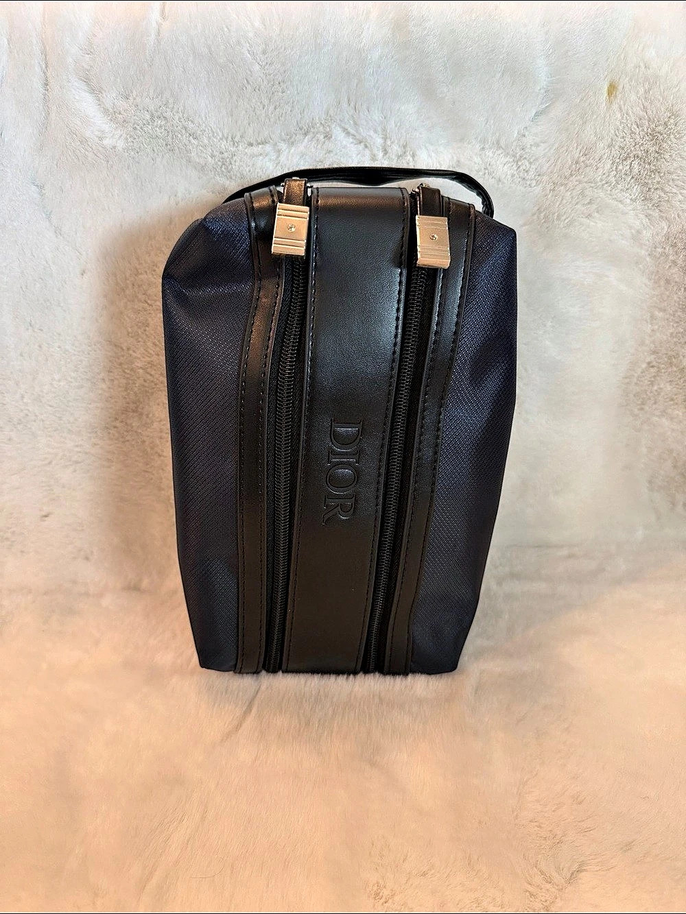 NWOT Source Unknown Beauty Vanity Pouch / Cosmetic Case Black Leather and Nylon